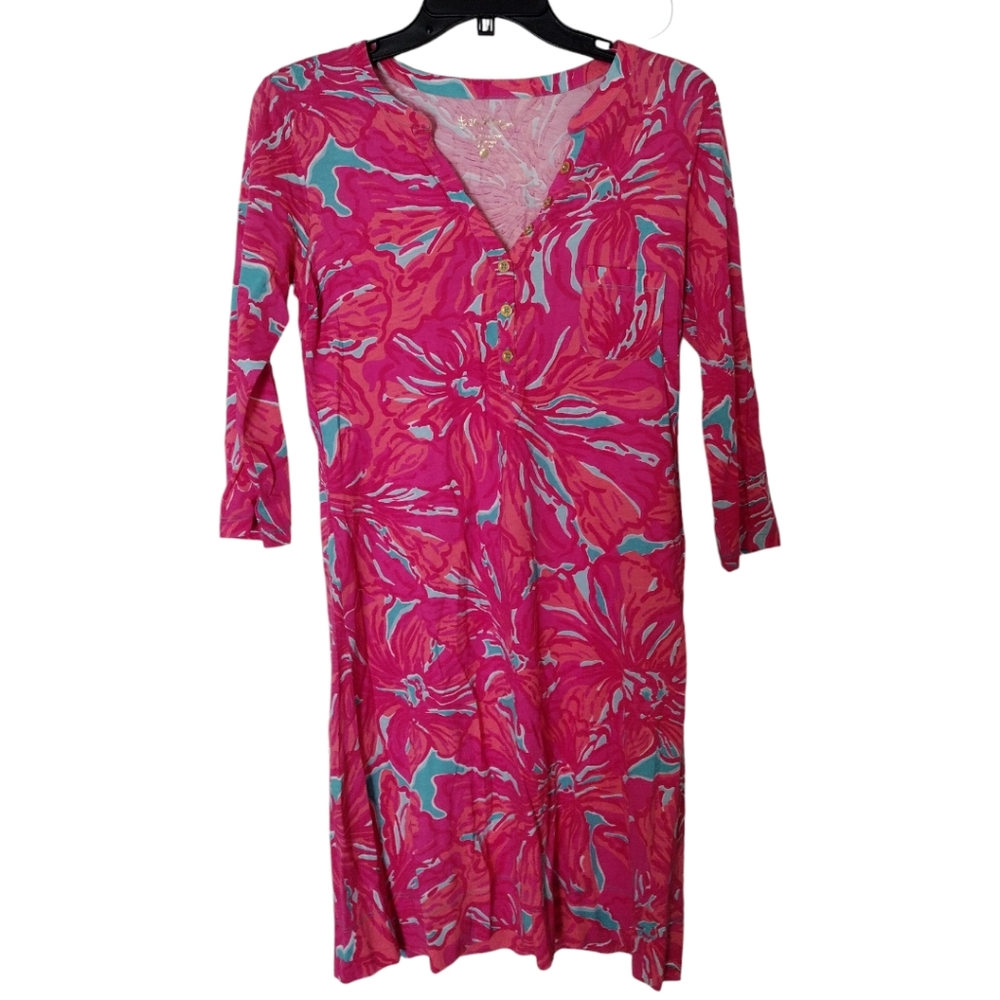 Lily Pulitzer Alessia Bright Pink Tropical Floral dress Flirty Sea Size Small